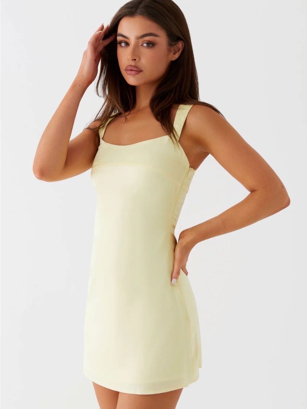Peppermayo Odette Satin Butter Yellow Mini Dress